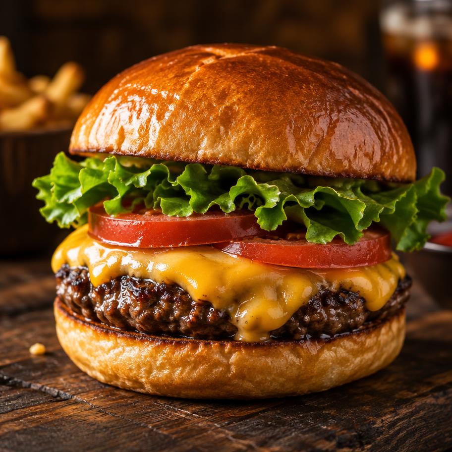Saftiger Cheeseburger mit frischen Zutaten